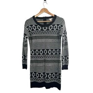 Xhilaration‎ Sweater Dress Black White Geometric Pattern Long Sleeve  Medium